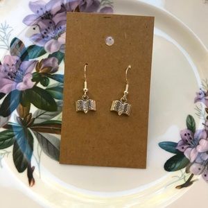 Small dangly open book earrings